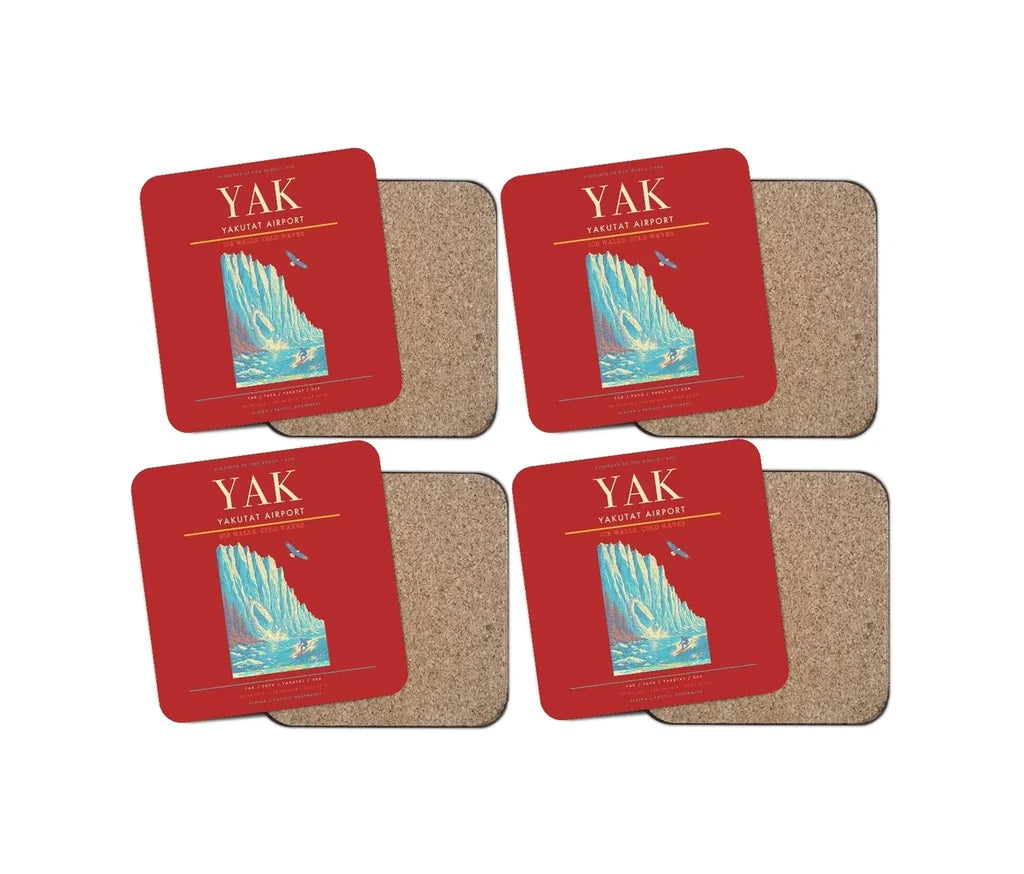 Yakutat Airport (YAK) design on red 4 pieces set coaster