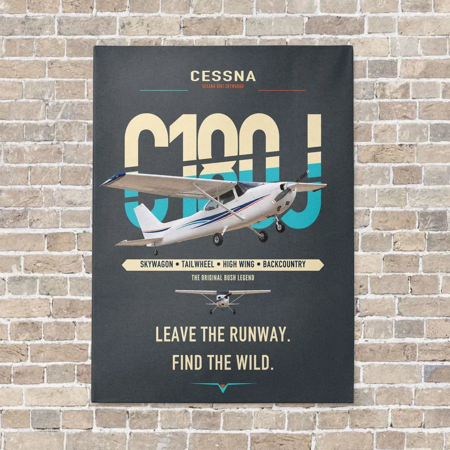 Cessna 180J Skywagon vertical canvas print - no frame - gray background