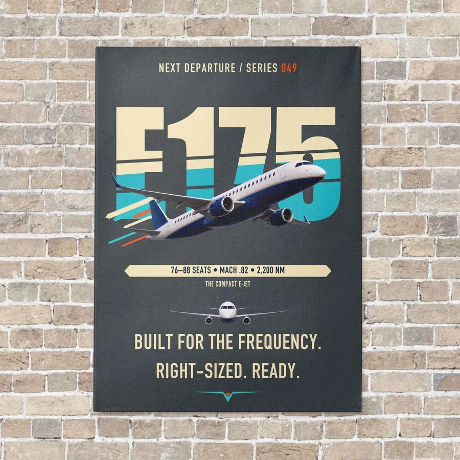 Embraer E175 vertical canvas print - no frame - gray background