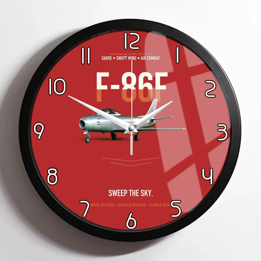 F-86F Sabre Sweep The Sky design on red framed wall clock
