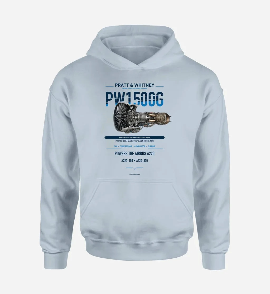 PW1500G design on light blue hoodie single side