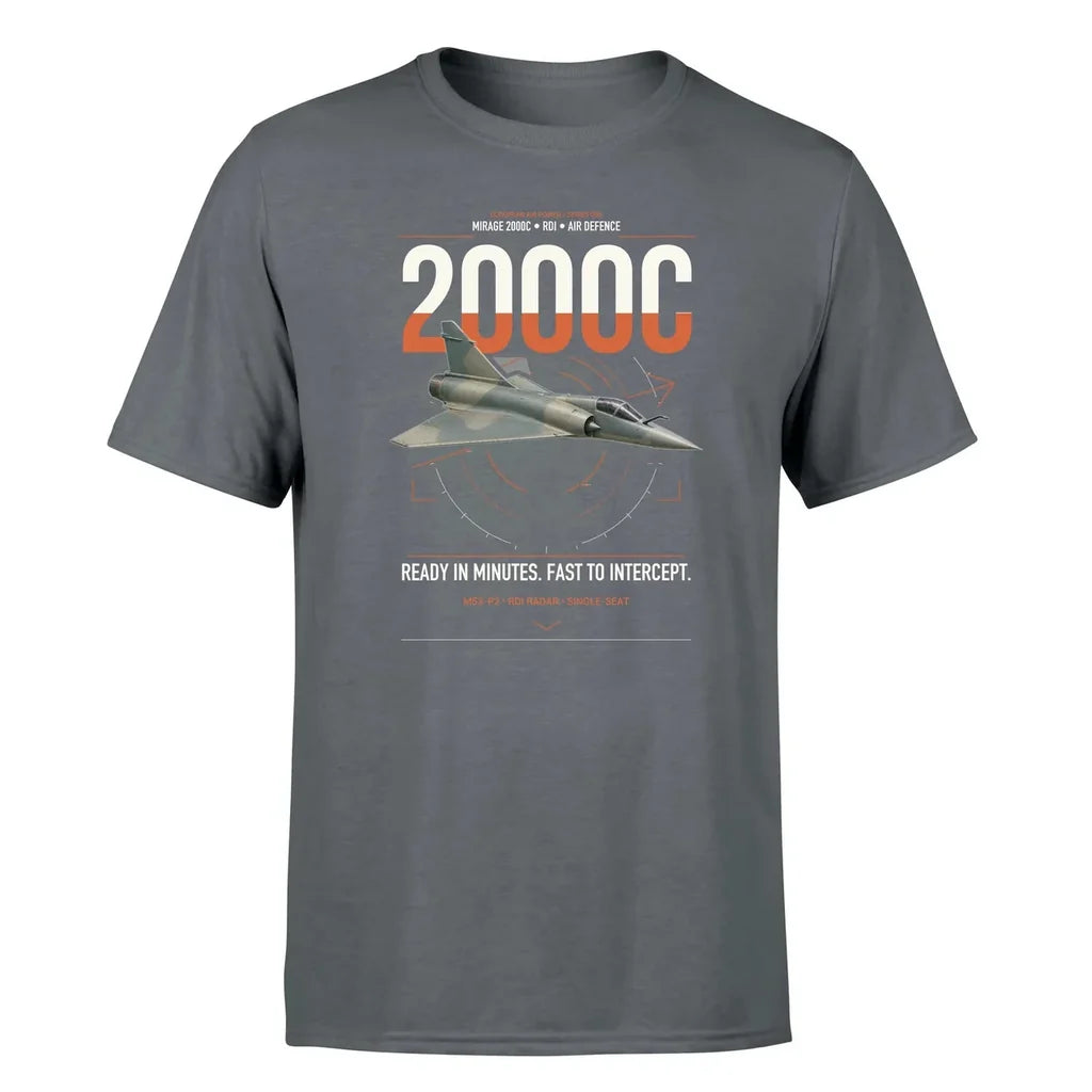 Dassault Mirage 2000C RDI design on gray t-shirt, single-side print