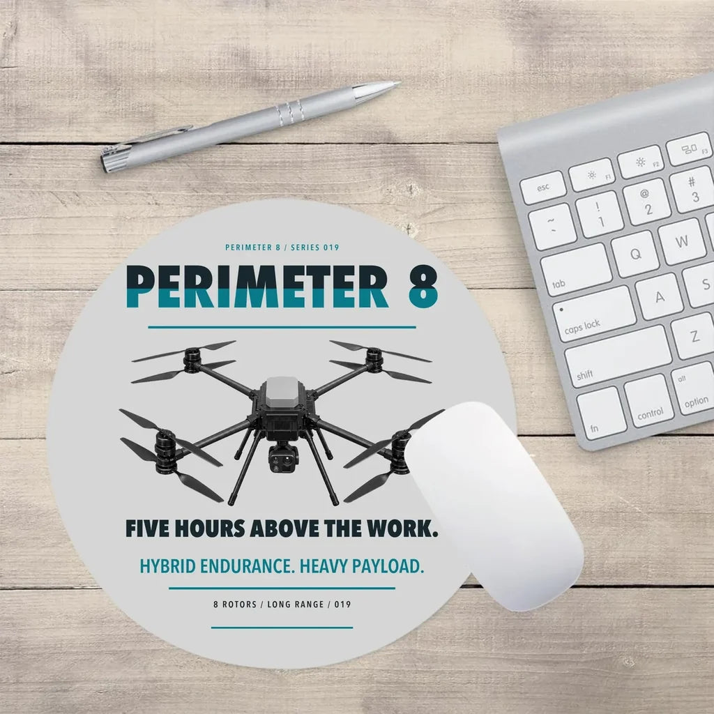 Skyfront Perimeter 8 design on light gray round mouse pad