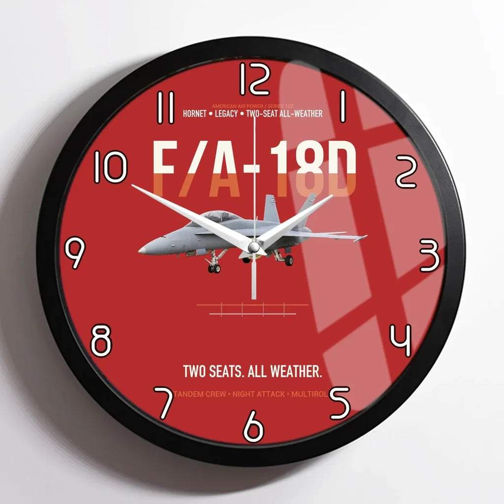 F-A-18D Hornet Two Seats All Weather design on red framed wall clock