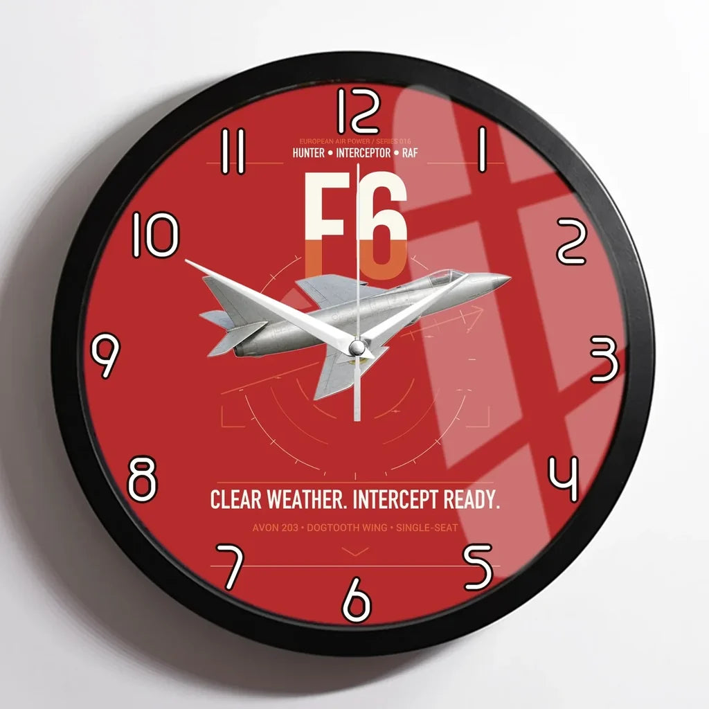 Hawker Hunter F6 design on red framed wall clock