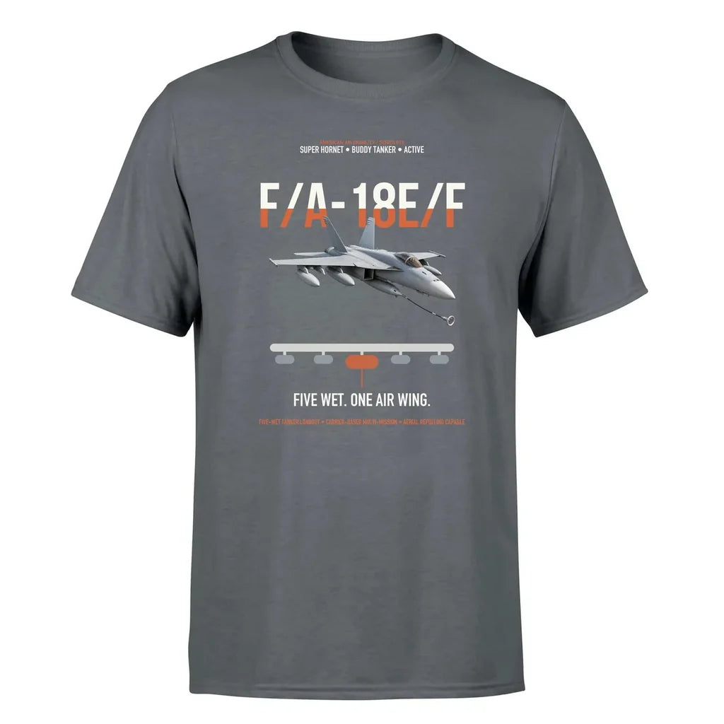 F A-18E F Buddy Tanker design on gray double-side t-shirt, single-side print