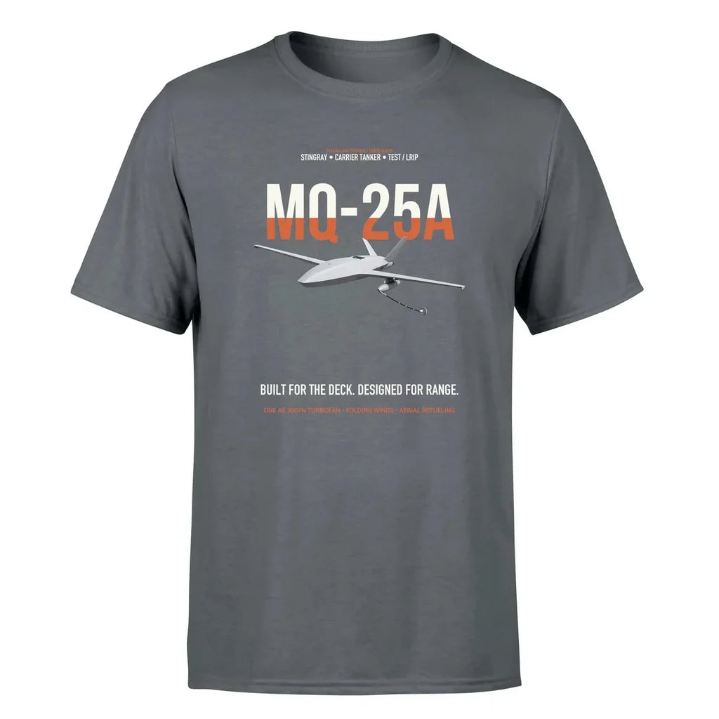 MQ-25A STINGRAY design on gray double-side t-shirt, single-side print