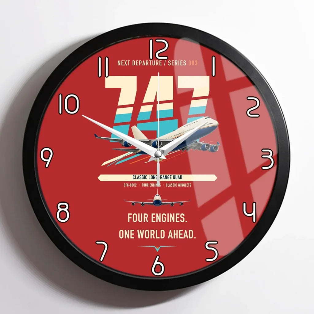 Boeing 747-400 design on red framed wall clock