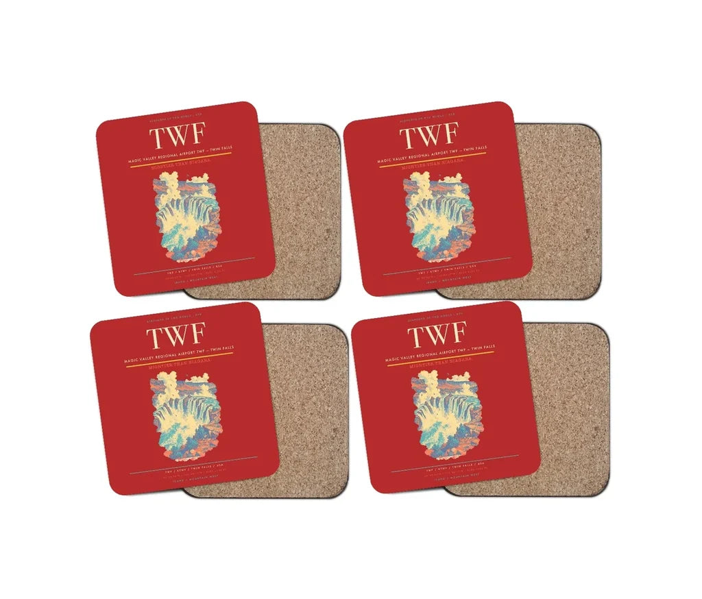 Magic Valley Regional Airport (TWF) design on red 4 pieces set coaster