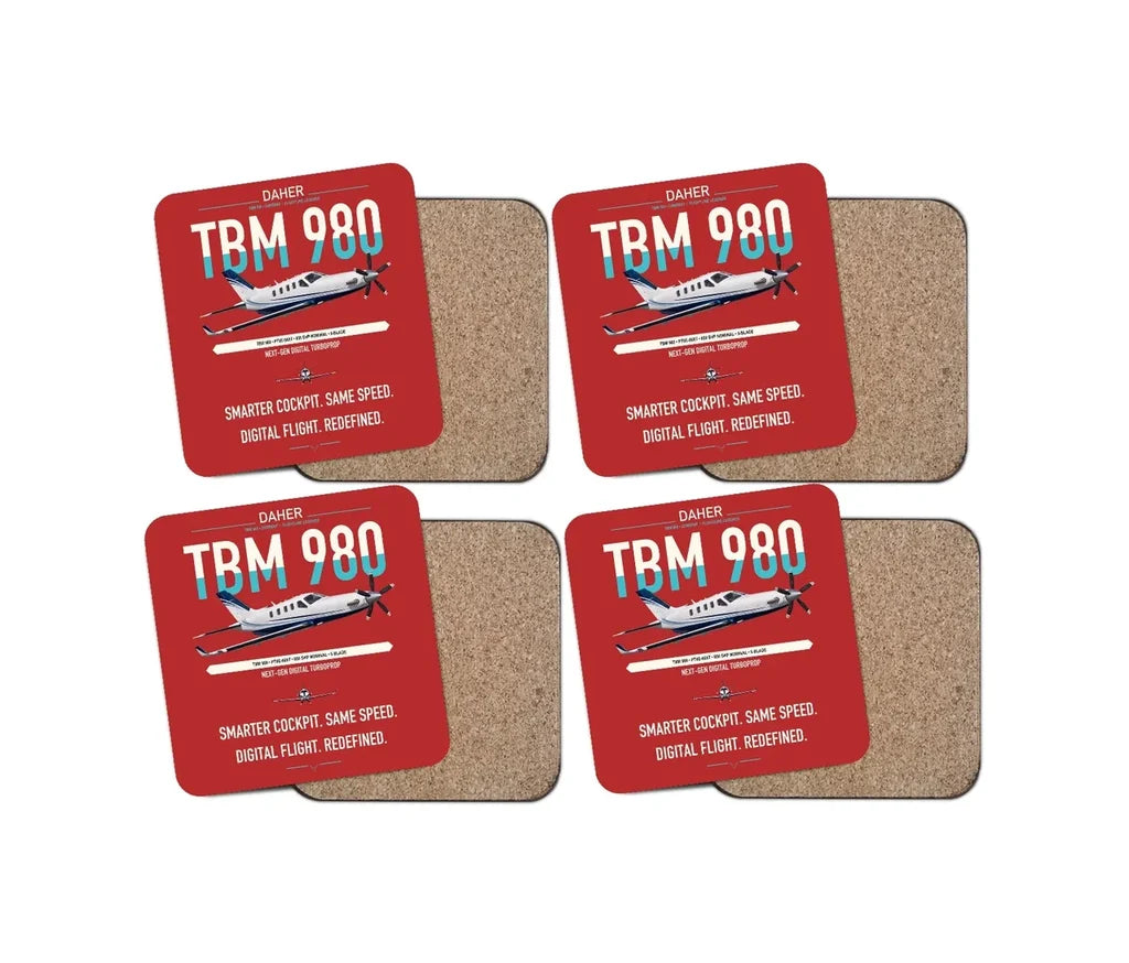 Daher TBM 980 design on red 4 pieces set coaster