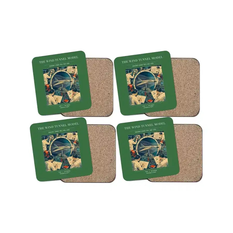 The Wind Tunnel Model - Designed Coasters design on green 4-pieces-set