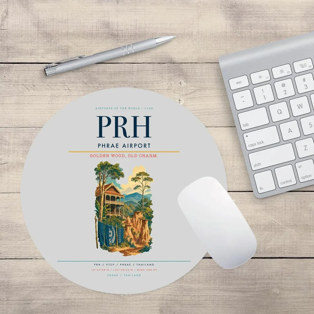 Phrae Airport (PRH) design on light gray round mouse pad