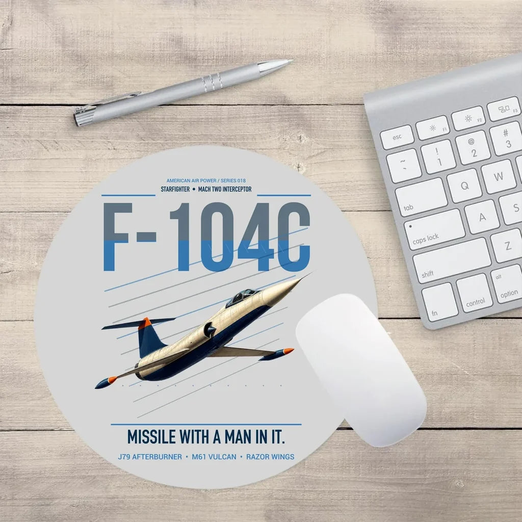 F-104C Starfighter design on light gray round mouse pad