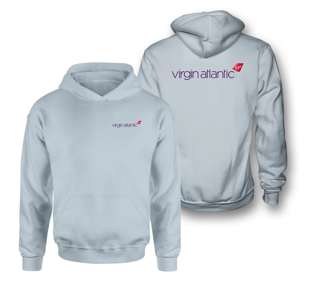 Virgin Atlantic Airlines logo on light blue double side hoodie
