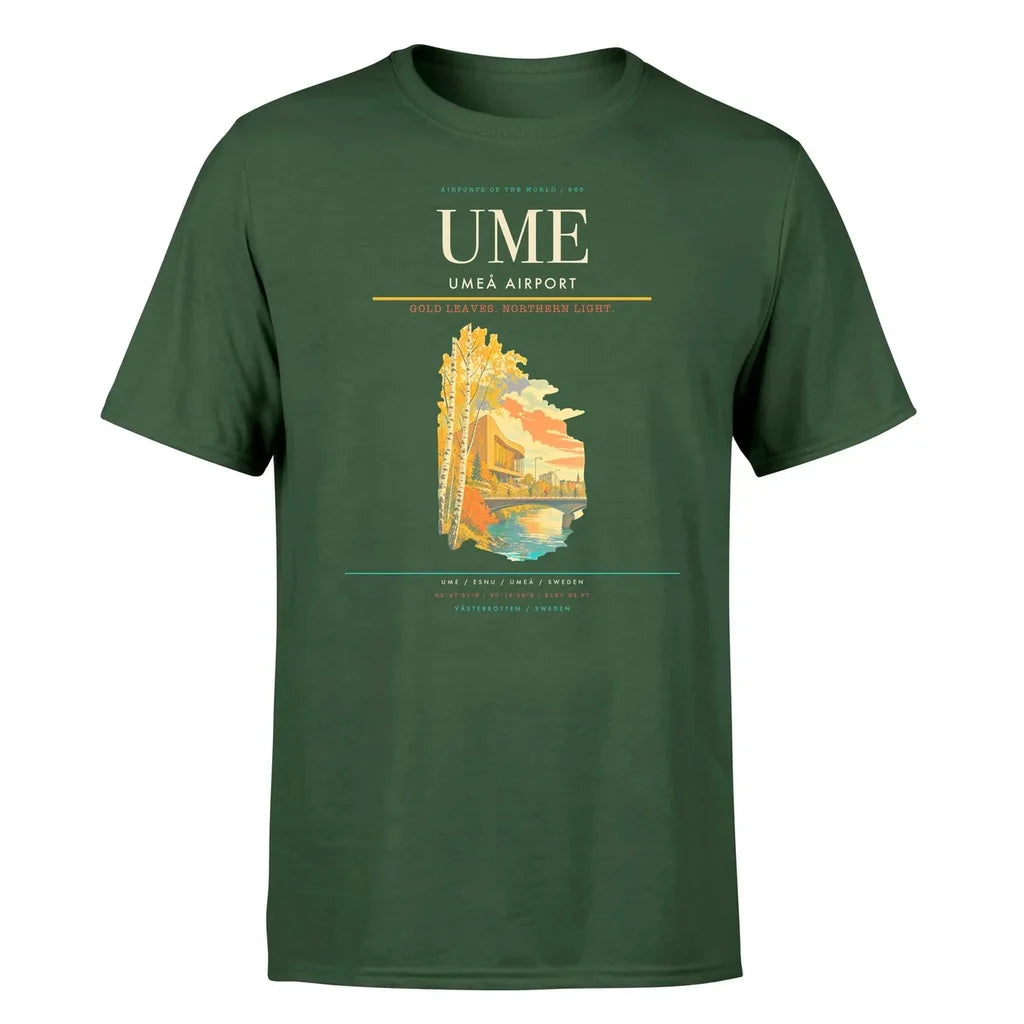 Umeå Airport (UME) T-Shirt single-side front print in Dark Green | umeå-airport-ume-double-side-t-shirt