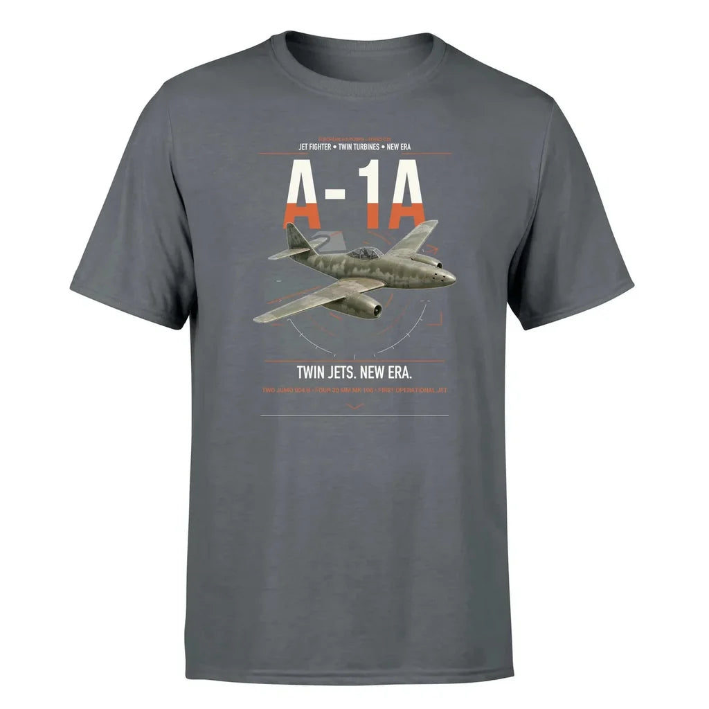 Messerschmitt Me 262A-1a design on gray t-shirt, single-side print