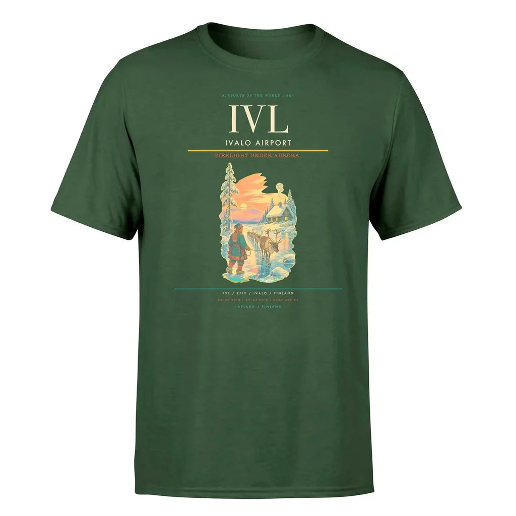 Ivalo Airport (IVL) T-Shirt single-side front print in Dark Green | ivalo-airport-ivl-double-side-t-shirt