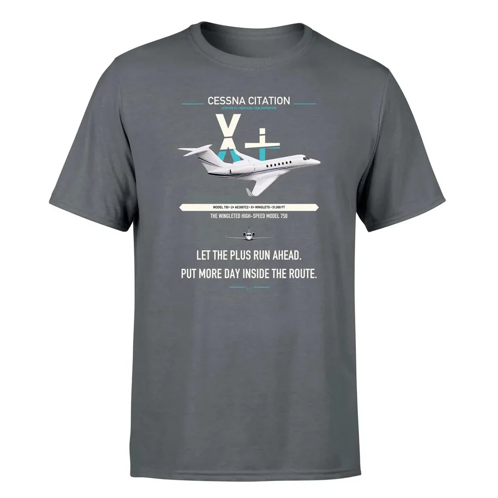 Cessna Citation X+ design on gray double-side t-shirt, single-side print