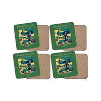 Thumbnail for The Wheel Well Nap - Designed Coasters design on green 4-pieces-set