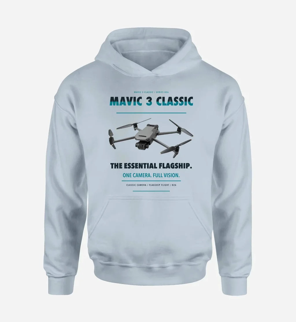 DJI Mavic 3 Classic design on light blue hoodie single side