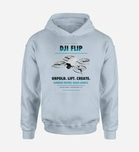 Thumbnail for DJI Flip design on light blue hoodie single side