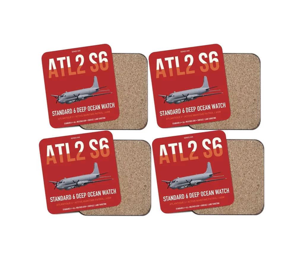 Atlantique 2 Standard 6 design on red 4 pieces set coaster