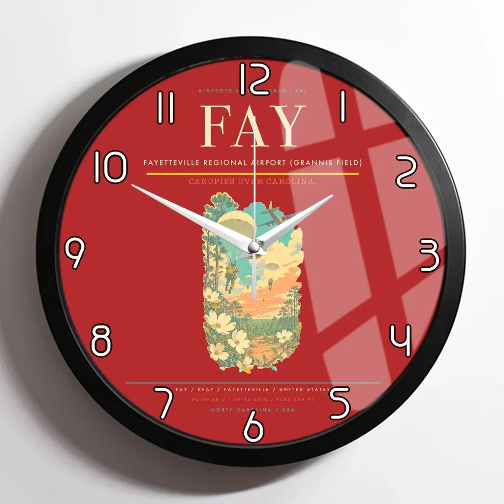 Fayetteville Regional Airport (Grannis Field) (FAY) design on red framed wall clock