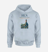 Thumbnail for Helena Regional Airport (HLN) design on light blue hoodie single-side print
