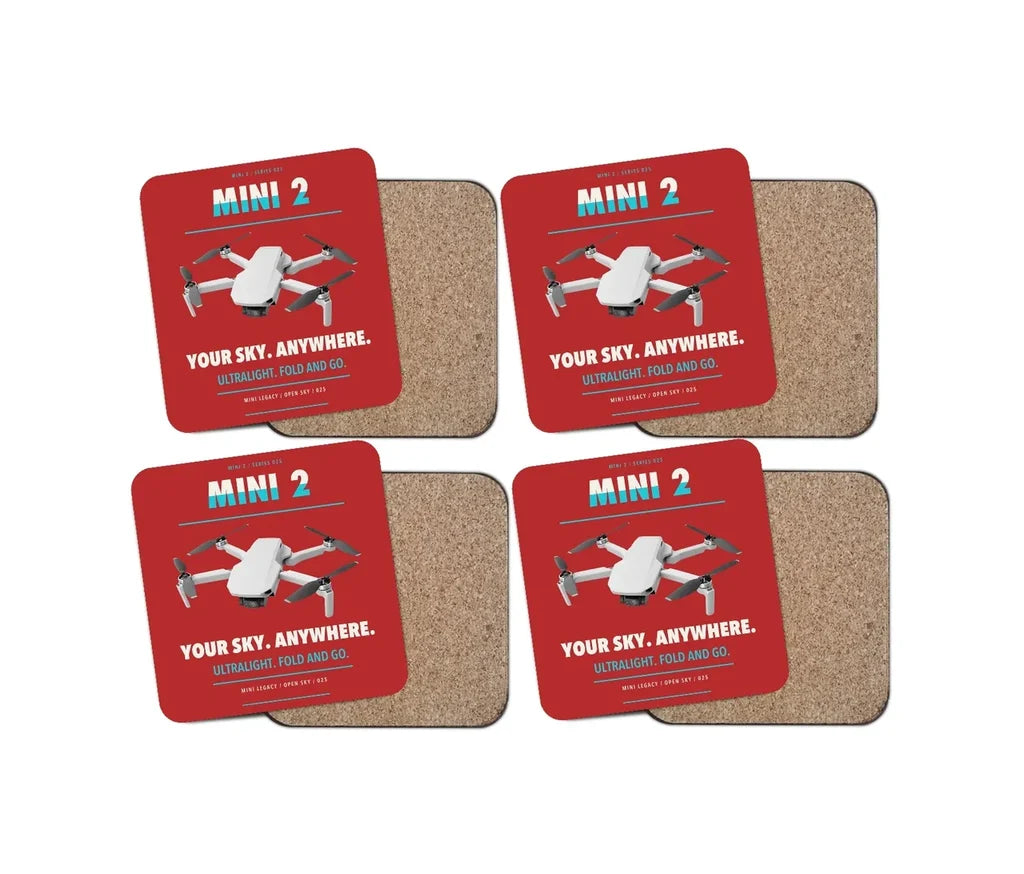 DJI Mini 2 design on red 4 pieces set coaster