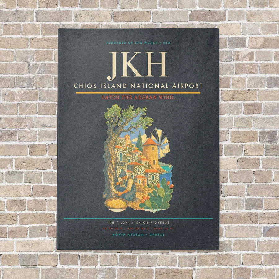 Chios Island National Airport JKH vertical canvas print - no frame - gray background