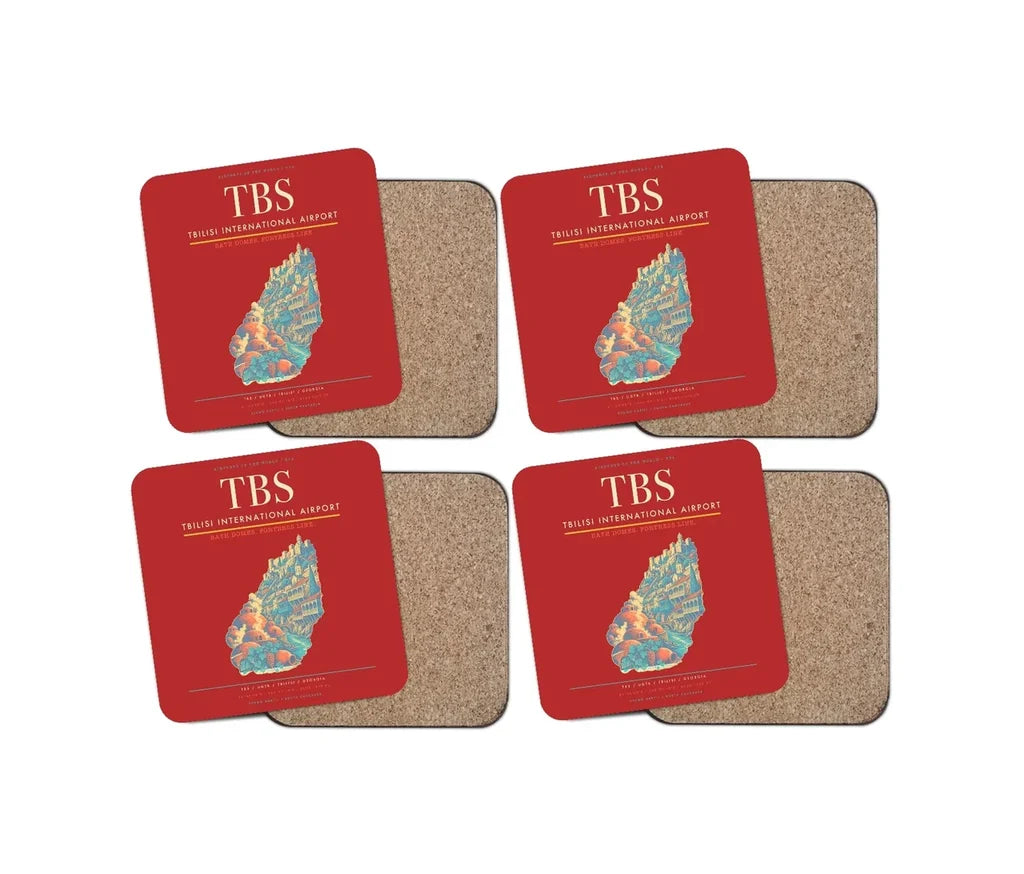 Tbilisi International Airport (TBS) design on red 4 pieces set coaster