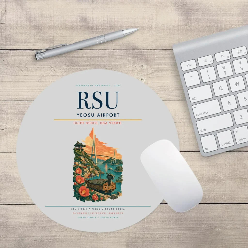 Yeosu Airport (RSU) design on light gray round mouse pad