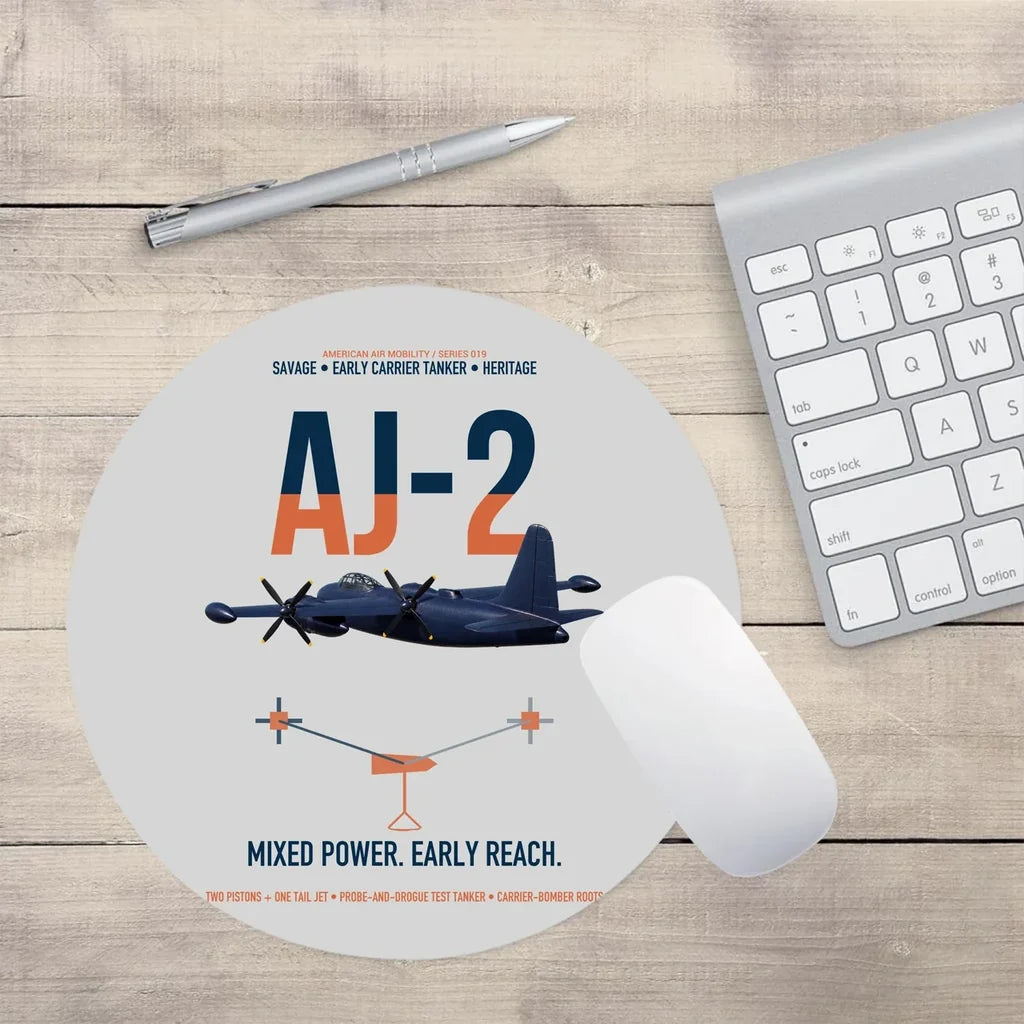 AJ-2 Savage Tanker design on light gray round mouse pad