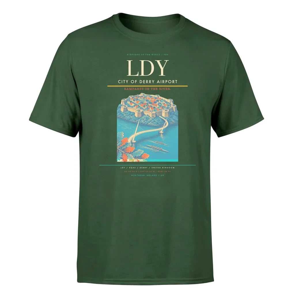 City of Derry Airport (LDY) T-Shirt single-side front print in Dark Green | city-of-derry-airport-ldy-double-side-t-shirt