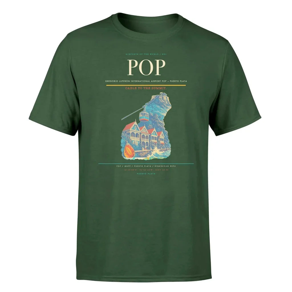 Gregorio Luperón International Airport (POP) T-Shirt single-side front print in Dark Green | gregorio-luperón-international-airport-pop-double-side-t-shirt