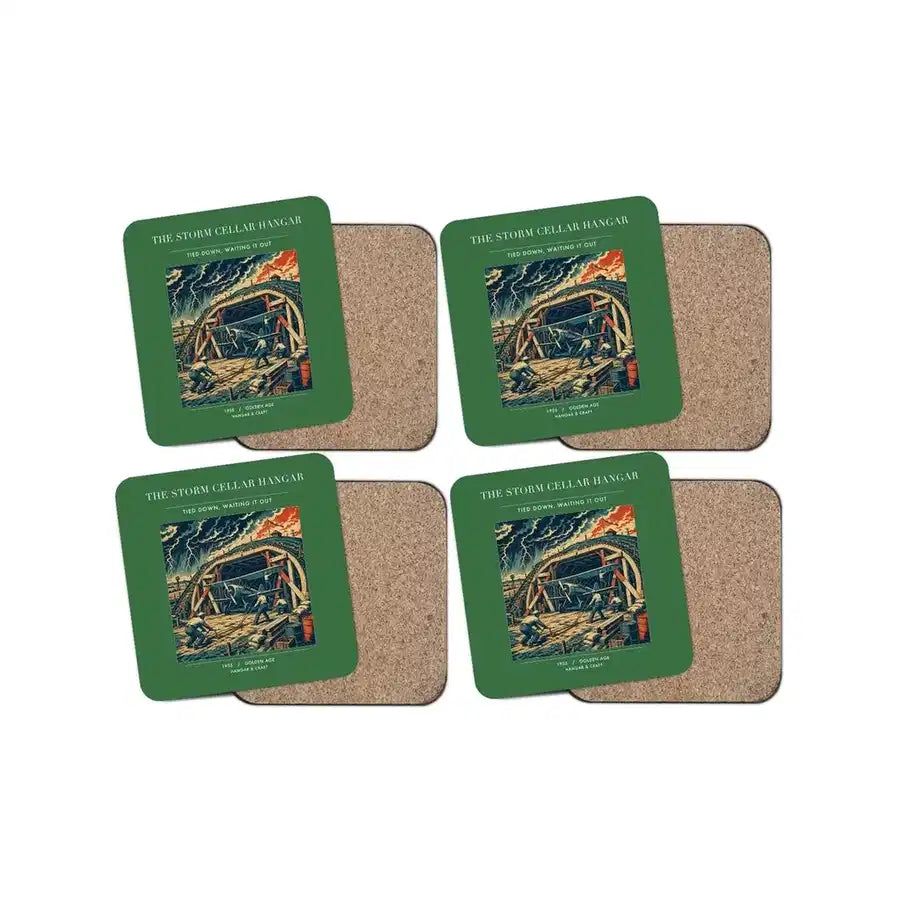 The Storm Cellar Hangar - Designed Coasters design on green 4-pieces-set
