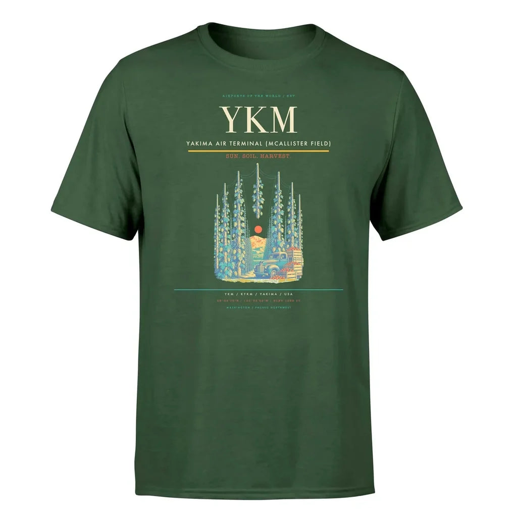 Yakima Air Terminal (McAllister Field) (YKM) T-Shirt single-side front print in Dark Green | yakima-air-terminal-mcallister-field-ykm-double-side-t-shirt