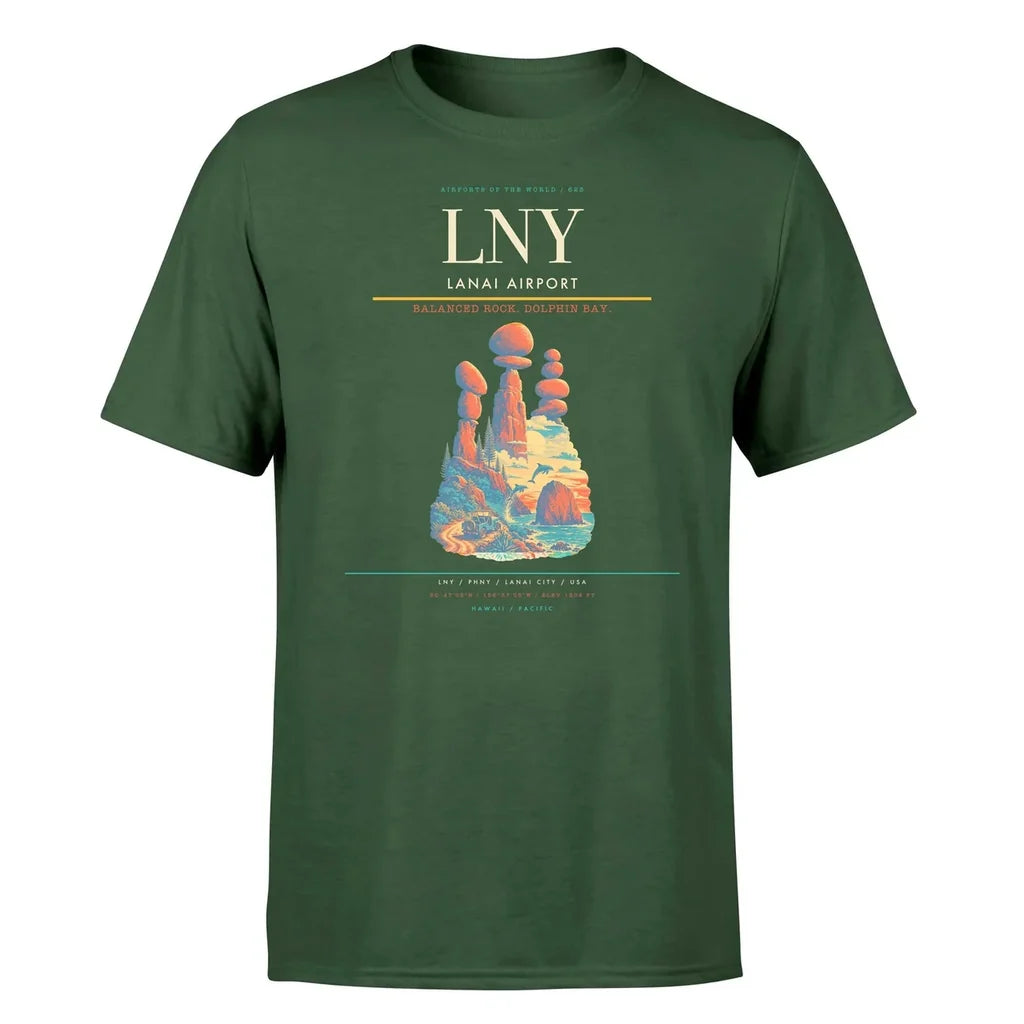 Lanai Airport (LNY) T-Shirt single-side front print in Dark Green | lanai-airport-lny-double-side-t-shirt