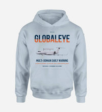 Thumbnail for Saab GlobalEye design on light blue double-side hoodie, single-side print