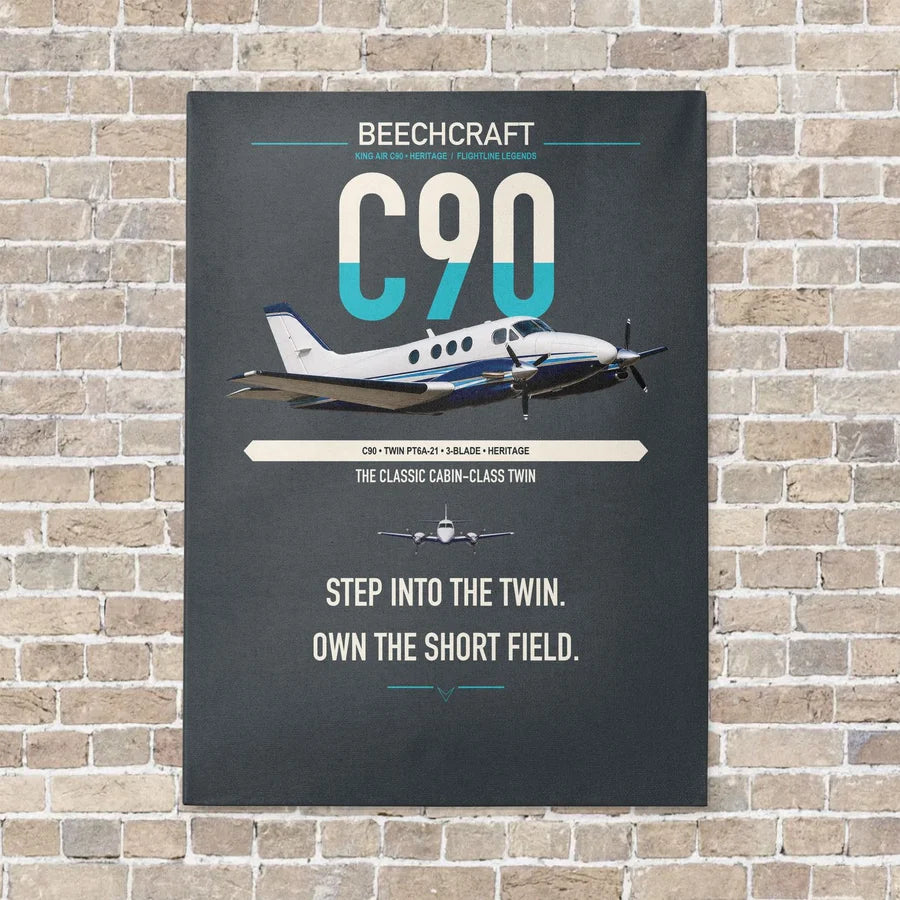 Beechcraft King Air C90 vertical canvas print - no frame - gray background