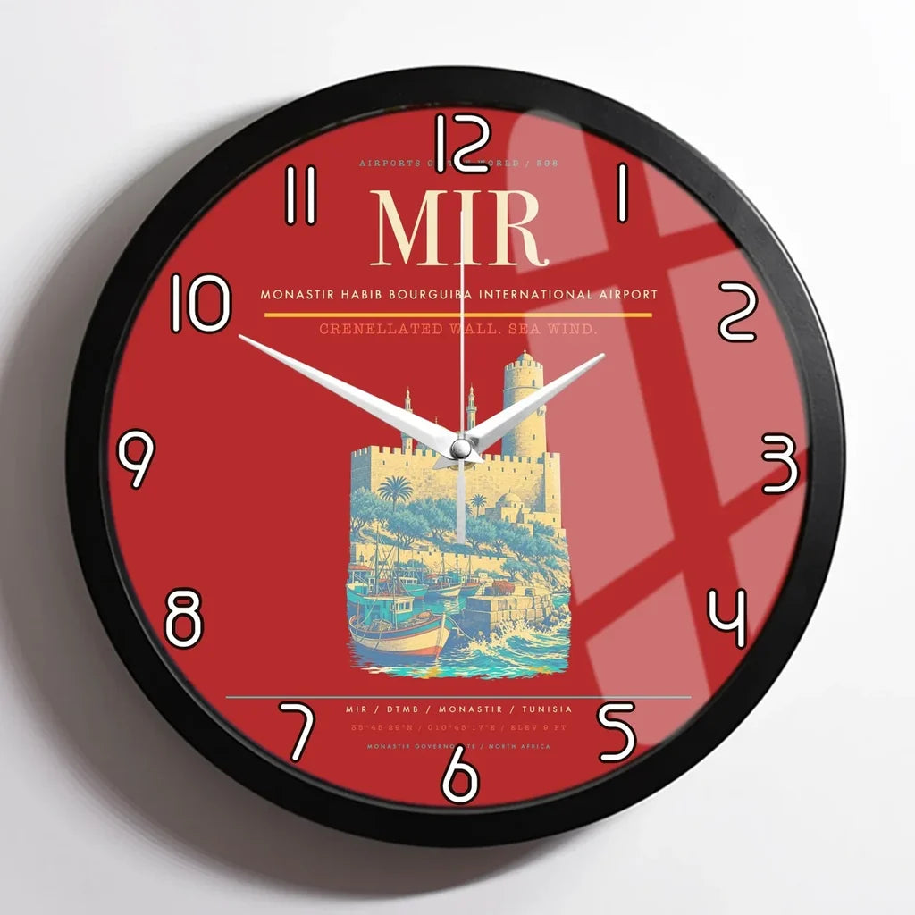 Monastir Habib Bourguiba International Airport (MIR) design on red framed wall clock