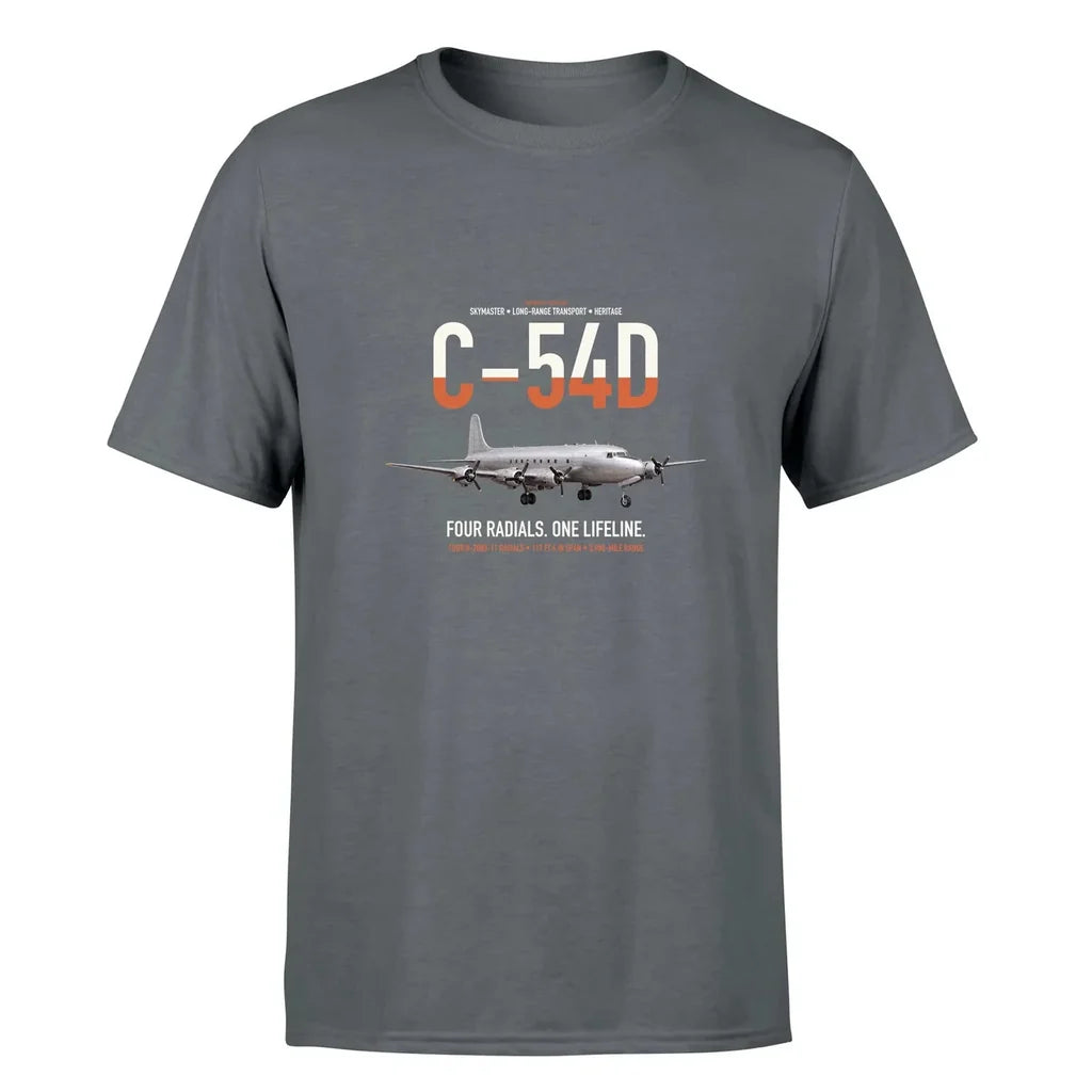 C-54D Skymaster design on gray double-side t-shirt, single-side print