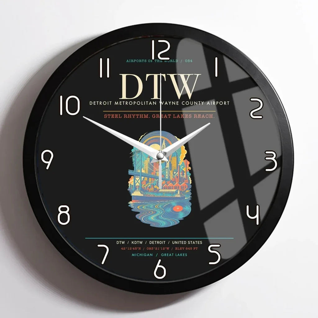 Detroit Metropolitan Wayne County Airport DTW Wall-Clock Framed - Black