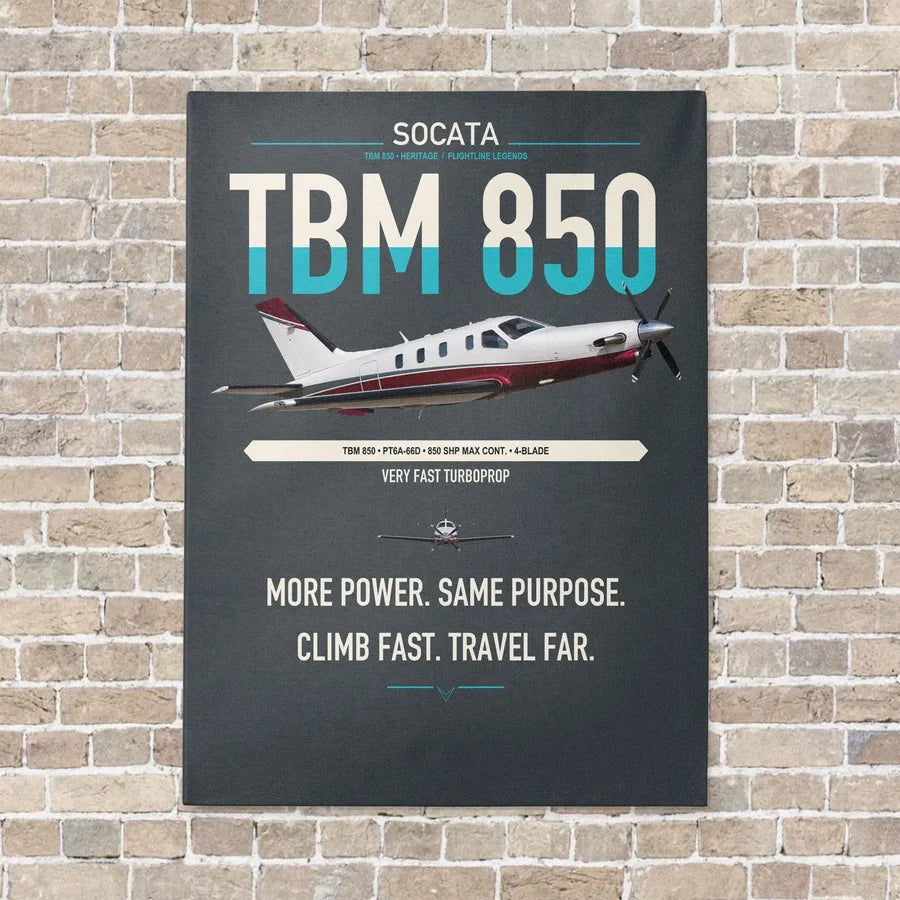 Socata TBM 850 vertical canvas print - no frame - gray background