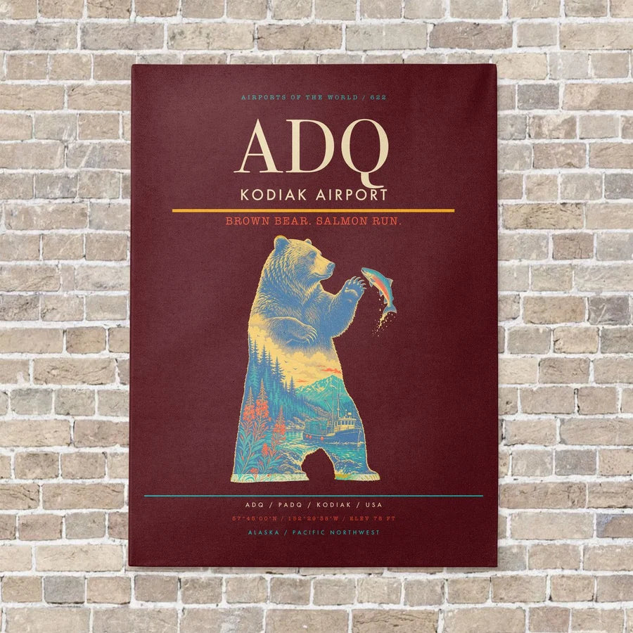 Kodiak Airport ADQ - Canvas No Frame - Dark Red
