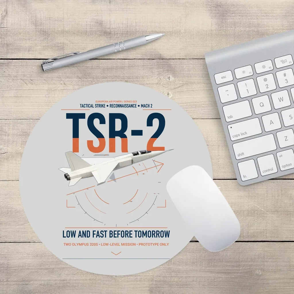 BAC TSR-2 design on light gray round mouse pad