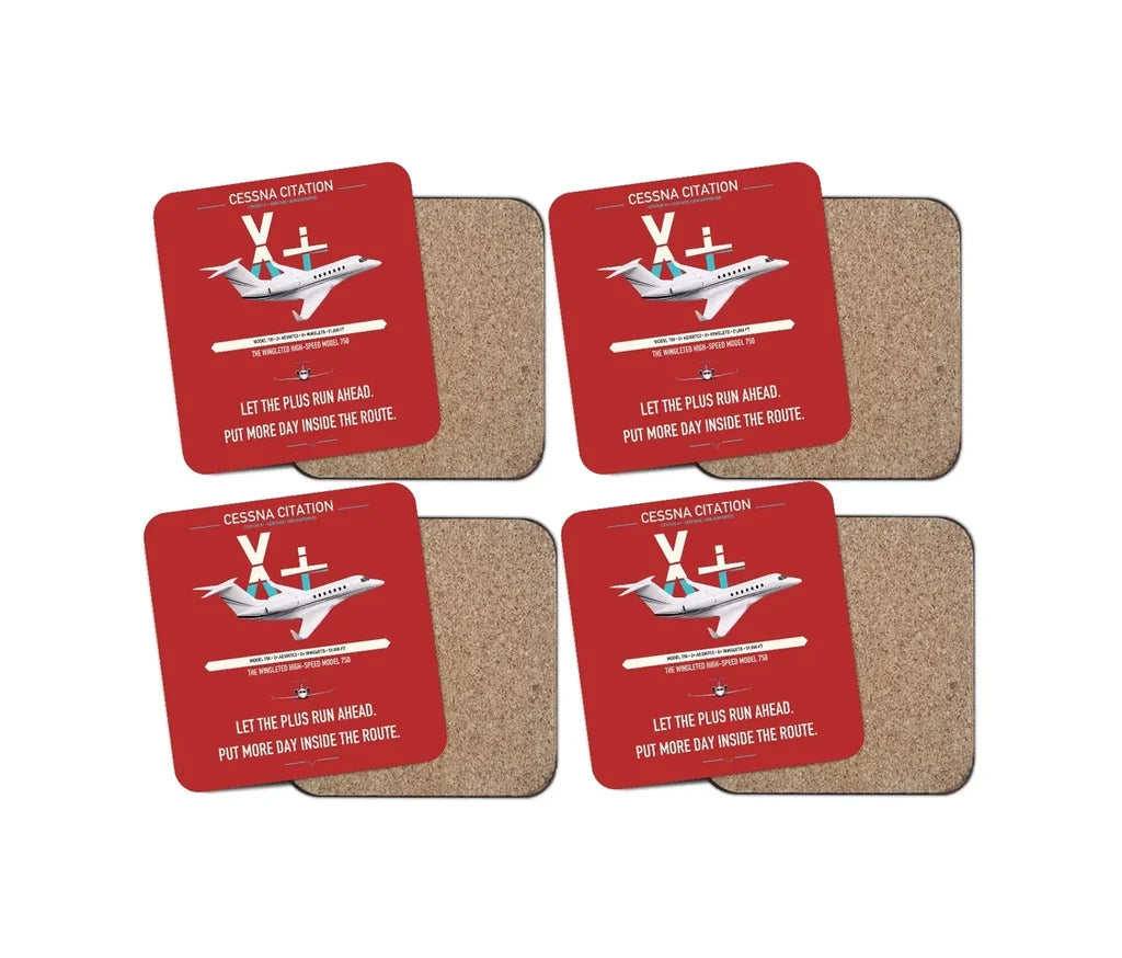 Cessna Citation X+ design on red 4 pieces set coaster
