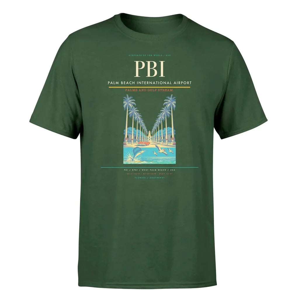 Palm Beach International Airport (PBI) T-Shirt single-side front print in Dark Green | palm-beach-international-airport-pbi-double-side-t-shirt