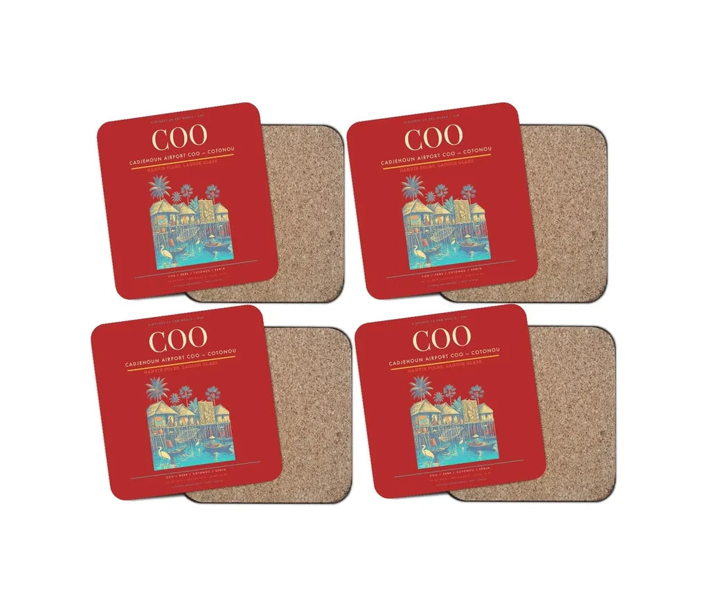 Cadjehoun Airport (COO) design on red 4 pieces set coaster