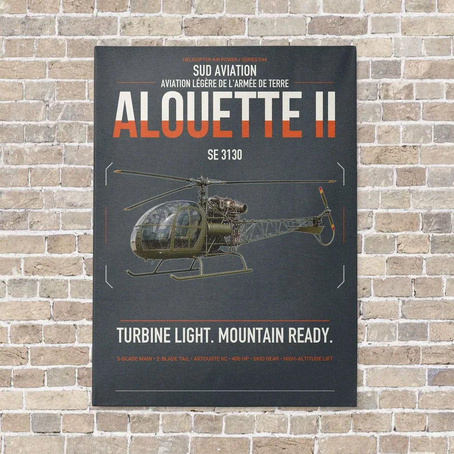 Sud Aviation SE 3130 Alouette II vertical canvas print - no frame - gray background